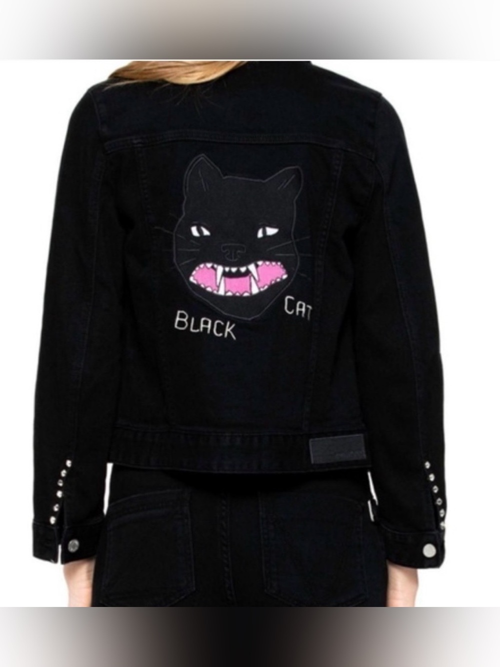 Zadig & Voltaire Kioko Cat Cropped Jacket XS Black Graphic Back Rare $350